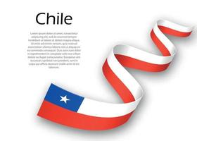 Waving ribbon or banner with flag of Chile. Template for indepen vector