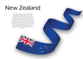 Waving ribbon or banner with flag of New Zealand. Template for i vector