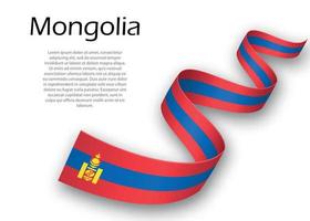 Waving ribbon or banner with flag of Mongolia. Template for inde vector