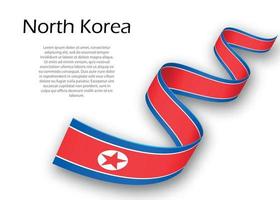 Waving ribbon or banner with flag of North Korea. Template for i vector