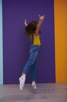 Cute little girl dancing at home photo