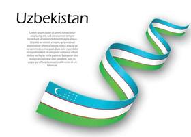 Waving ribbon or banner with flag of Uzbekistan. Template for in vector