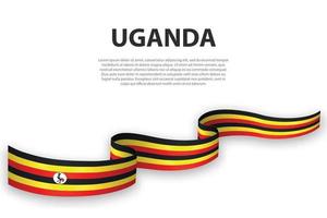 Waving ribbon or banner with flag of Uganda vector