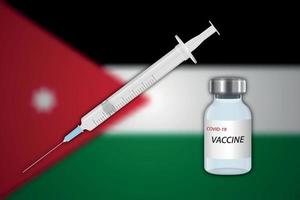 Syringe and vaccine vial on blur background with Jordan flag vector