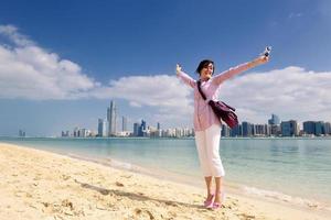 happy tourist woman photo