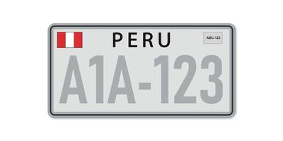 Car number plate . Vehicle registration license of Peru vector