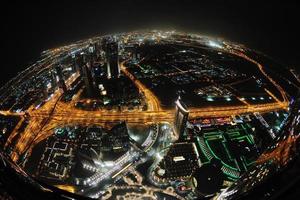 Panorama of down town Dubai city at night photo