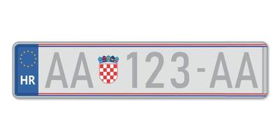 Car number plate. Vehicle registration license of Croatia vector