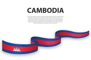 Waving ribbon or banner with flag of Cambodia vector