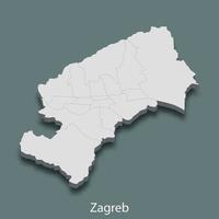 El mapa isométrico 3d de zagreb es una ciudad de croacia vector