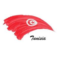 Watercolor painting flag of Tunisia. Brush stroke illustration vector