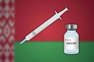 Syringe and vaccine vial on blur background with Belarus flag vector