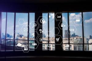 Smart city data Management Platform with virtual interface graphic icons concept photo