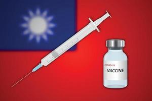 Syringe and vaccine vial on blur background with Taiwan flag vector