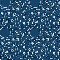 Seamless pattern with sun, moon and stars. Repeat pattern for printing on fabric. Style your pillowcases and bedding. vector