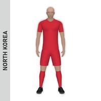 Maqueta de jugador de fútbol realista en 3d. kit de equipo de fútbol de corea del norte vector