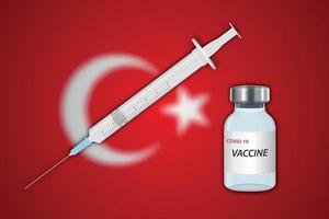 Syringe and vaccine vial on blur background with Turkey flag vector