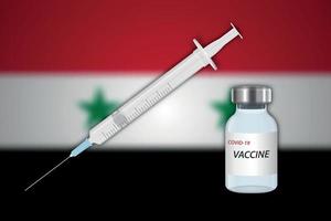 Syringe and vaccine vial on blur background with Syria flag, vector