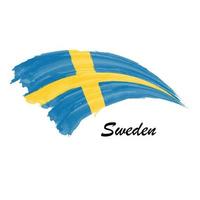 Watercolor painting flag of Sweden. Brush stroke illustration vector