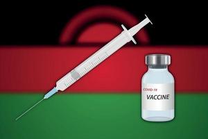 Syringe and vaccine vial on blur background with Malawi flag, vector