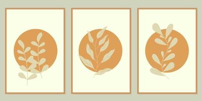 set of aesthetic boho wall decor designs. design template with leaf silhouette elements vector
