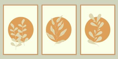 set of aesthetic boho wall decor designs. design template with leaf silhouette elements vector