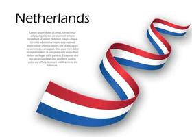 Waving ribbon or banner with flag of Netherlands vector