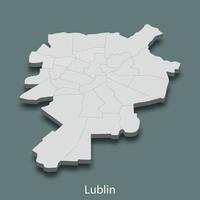 3d isometric map of Lublin is a city of Poland vector