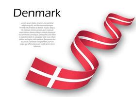 Waving ribbon or banner with flag of Denmark vector