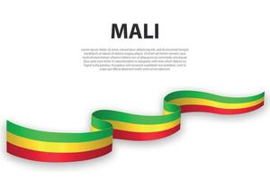 Waving ribbon or banner with flag of Mali vector