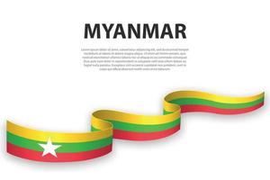 Waving ribbon or banner with flag of Myanmar vector