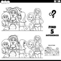 differences game with comic woman coloring page vector