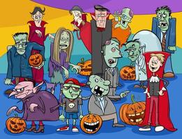 cartoon halloween holiday spooky characters group vector