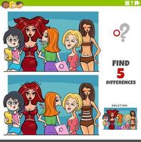 juego educativo de diferencias con personajes de mujer cómica vector