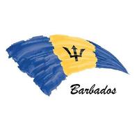 Watercolor painting flag of Barbados. Brush stroke illustration vector