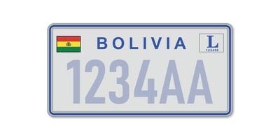 Car number plate . Vehicle registration license of Bolivia vector