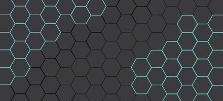 Hexagon mesh blue light energy in black technology background. vector