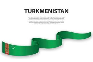 Waving ribbon or banner with flag of Turkmenistan vector