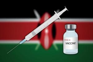 Syringe and vaccine vial on blur background with Kenya flag, vector