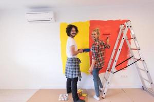 couple painting interior wall photo