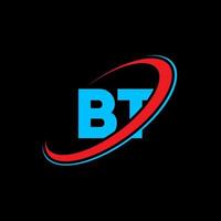 diseño del logotipo de la letra bt bt. letra inicial bt círculo vinculado en mayúsculas logo monograma rojo y azul. logotipo bt, diseño bt. bt, bt vector