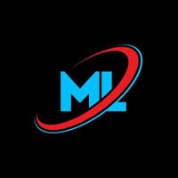 ML M L letter logo design. Initial letter ML linked circle uppercase monogram logo red and blue. ML logo, M L design. ml, m l vector