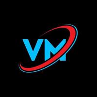 VM V M letter logo design. Initial letter VM linked circle uppercase monogram logo red and blue. VM logo, V M design. vm, v m vector