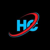 HC H C letter logo design. Initial letter HC linked circle uppercase monogram logo red and blue. HC logo, H C design. hc, h c vector