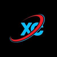 XC X C letter logo design. Initial letter XC linked circle uppercase monogram logo red and blue. XC logo, X C design. xc, x c vector