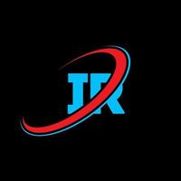 IR I R letter logo design. Initial letter IR linked circle uppercase monogram logo red and blue. IR logo, I R design. ir, i r vector