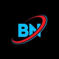 BN B N letter logo design. Initial letter BN linked circle uppercase monogram logo red and blue. BN logo, B N design. bn, b n vector