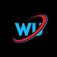 WU W U letter logo design. Initial letter WU linked circle uppercase monogram logo red and blue. WU logo, W U design. wu, w u vector