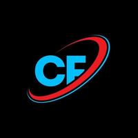 CF C F letter logo design. Initial letter CF linked circle uppercase monogram logo red and blue. CF logo, C F design. cf, c f vector