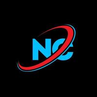 NC N C letter logo design. Initial letter NC linked circle uppercase monogram logo red and blue. NC logo, N C design. nc, n c vector
